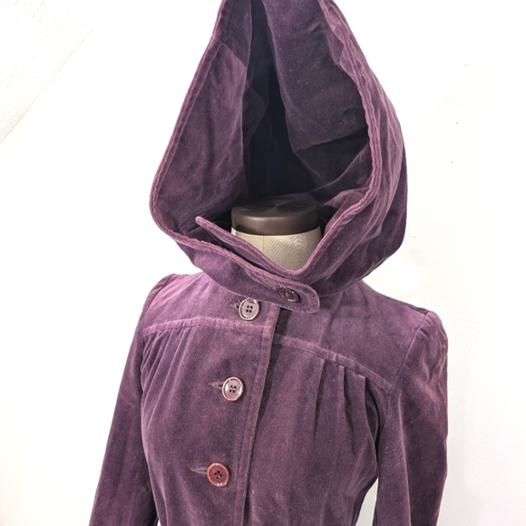 VTG Plum Velvet, Hooded Opera Swing Coat W Slouchy Cuffs/Pockets. Small - Picture 7 of 16